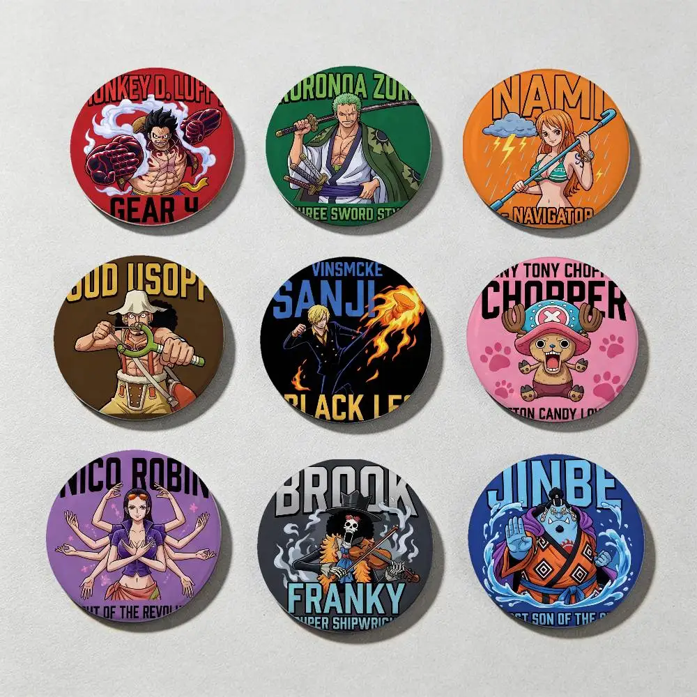 ONE PIECE LUFFY ZORO Laser Diamond Texture Button Pins Tinplate Brooches Cartoon Creative Badge For Backpack Clothes Decor
