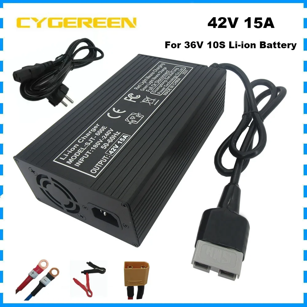 

42V 15A Li-ion Fast Charger For 10S 36V 37V Lithium Solar System RV Golf Cart UPS Battery Charger Aluminum Case 600W