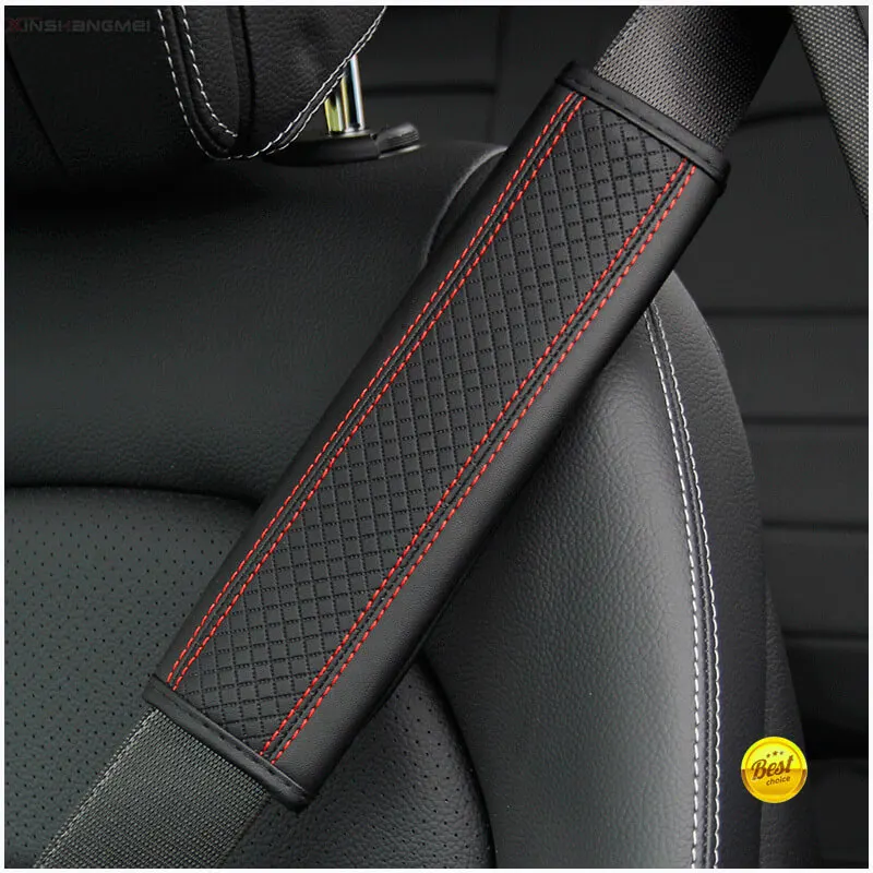 Car Seat Belt Cover PU Leather Fiber Embossed Seat Belt Cushion Protector Auto Accessories Safety Belt Shoulder Protective Cover