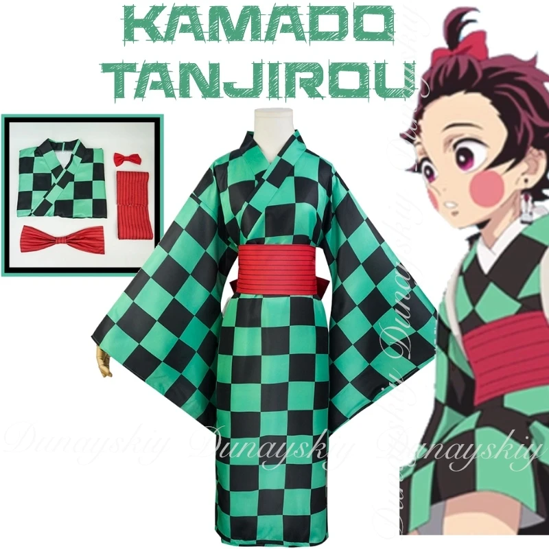 

Demon & Slayer Anime Kamado Tanjirou Cosplay Kind And Gentle Teenager In Green Clothes With Plaid Pattern Cosplay Costume Of Set