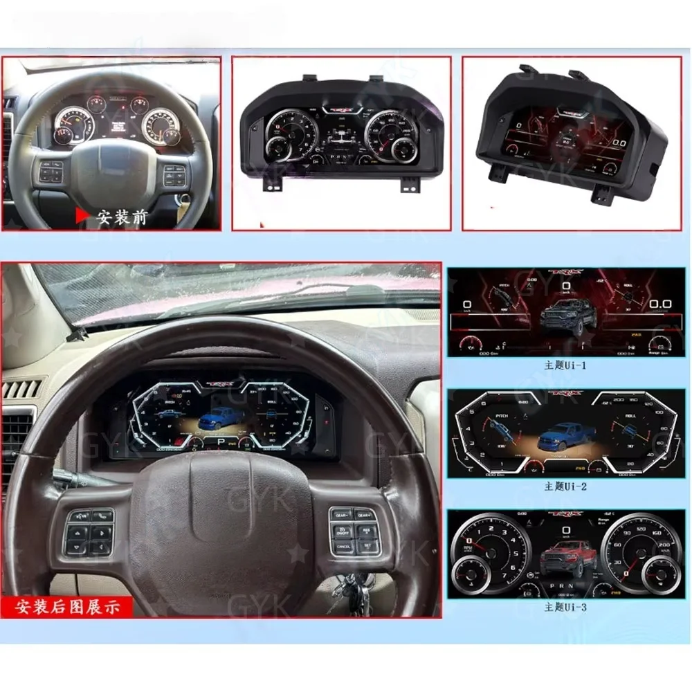 12.3inch Car Digital Cluster Instrument Cluster Carplay Screen For Dodge Ram 1500 2013-2018 Display Virtual Cockpit Dashboard