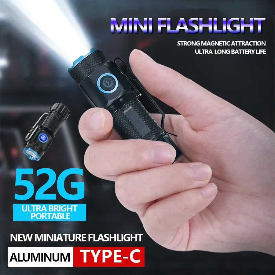 P50 Powerful Mini LED Flashlight Aluminium Alloy Torch Type-C Rechargeable 16340 Battery With Tail Magnet Flashlight