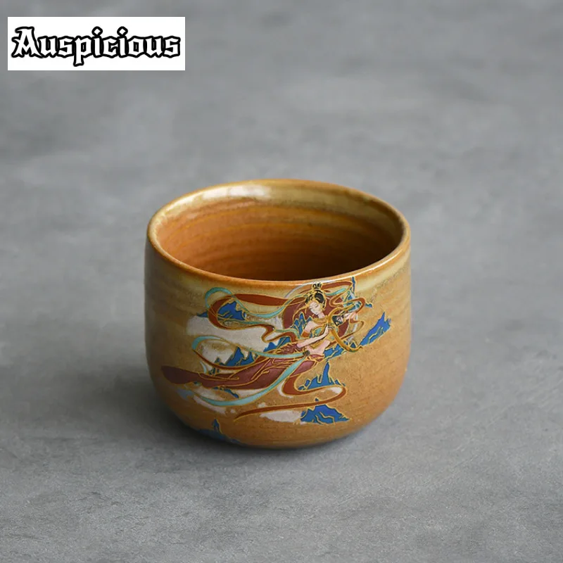 Dunhuang Apsaras مجموعة وعاء دافئ صغير المنزلية السيراميك وعاء الماء البارد خمر حفل الشاي 1 وعاء 2 أكواب الشاي جمع الهدايا