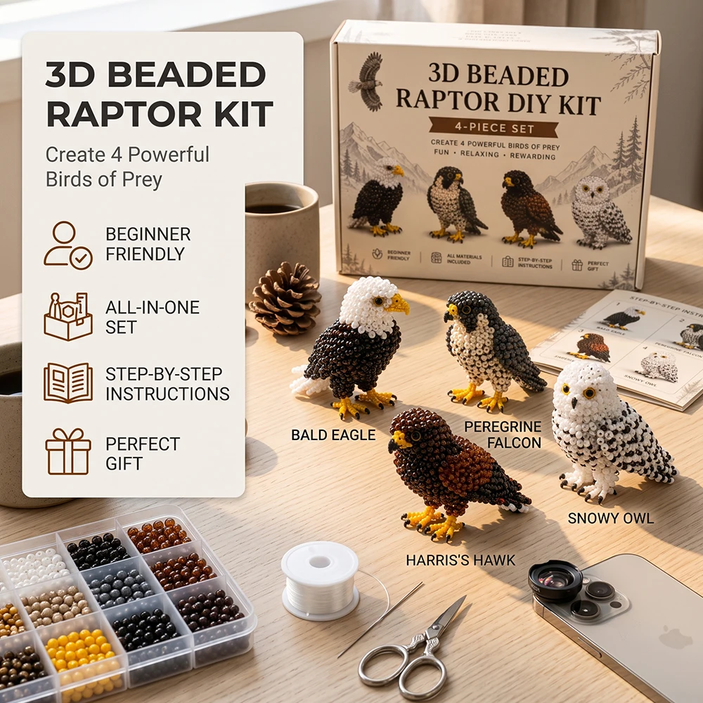 DIY 3D Beaded Raptor Making Kit, Eagle Owl Bird Ornament Handmade Gift Set