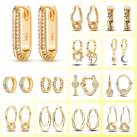 NEW 18 Style 925 Sterling Silver Golden Color Series Women's Earrings Zircon Round Hoop Earrings Fine Wedding Jewelry Gifts 2024