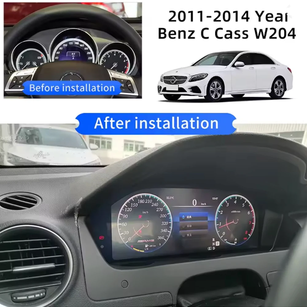 

12.3”HD screen Digital Instrument Cluster for Mercedes-Benz C-Class W204 (2011–2014) NTG 4.5 Speedometer Plug and Play