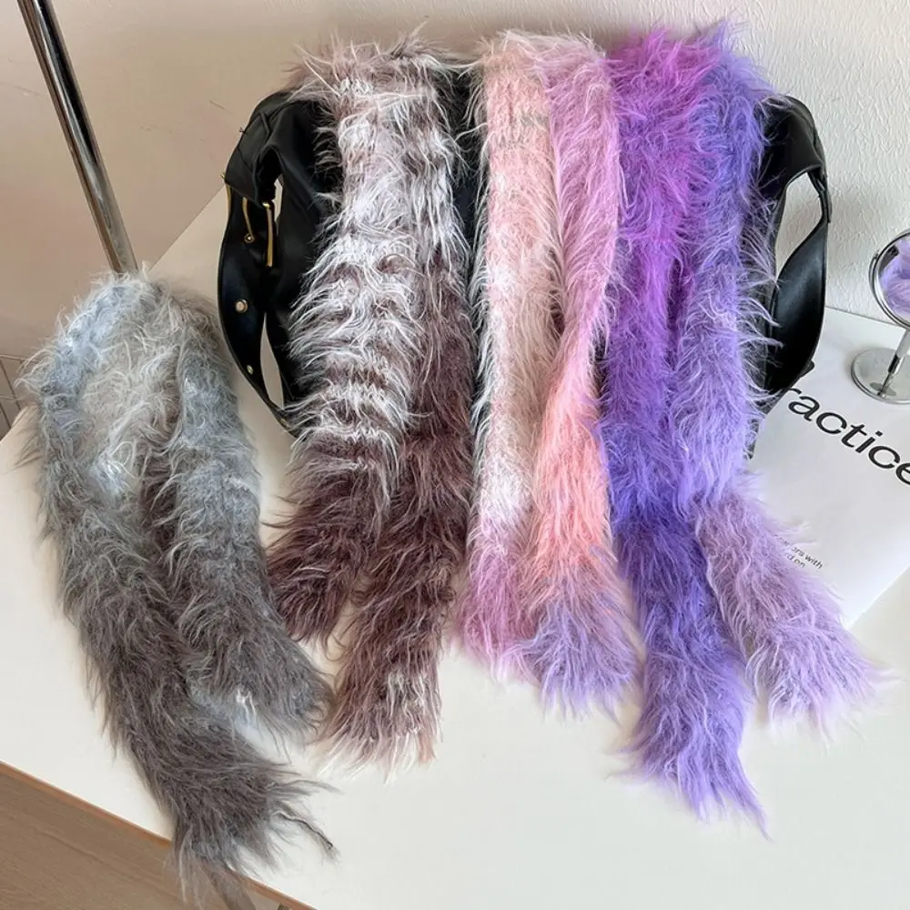 Fashion Harajuku Narrow Long Scarf Subculture Gradient Color Y2K Faux Fur Scarf Streetwear Casual Choker Streamer Women