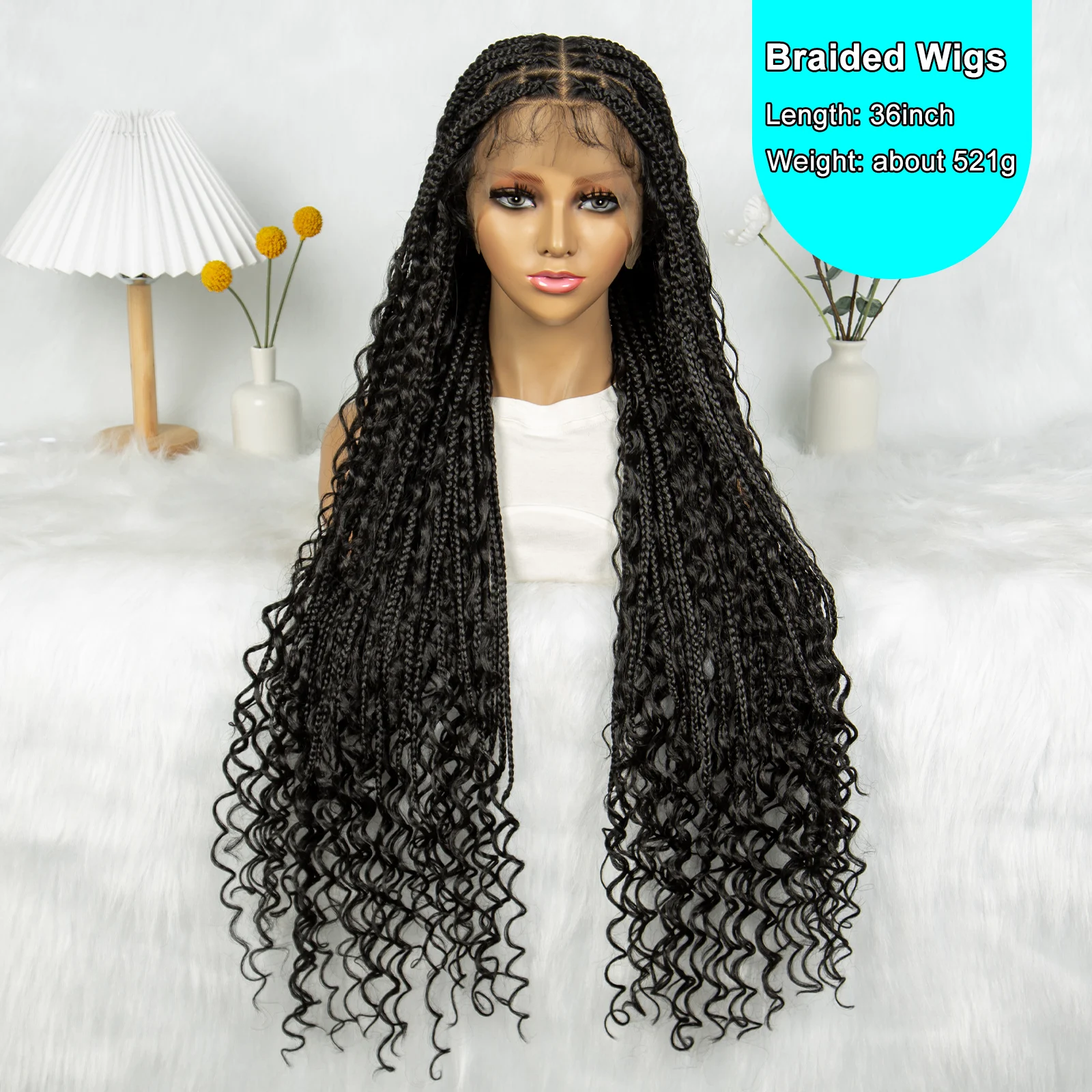 KIMA Synthetic  Crochet Boho Braiding Wigs Full Lace Wigs 36 inches Knotless Box Curly Wigs for Black Women