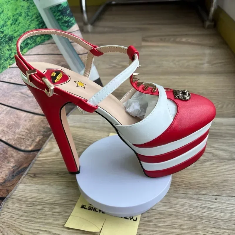 Brand Sexy Rivet 16cm High Heel Sandals Platform Party Wedding Ball T-stage Women Shoes High Quality Large 43summer Female Shoes