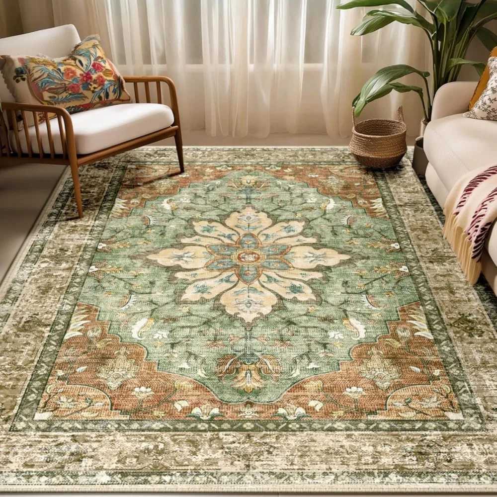 

Washable 5x7 Area Rugs with Non-Slip Floral Vintage Distressed Medallion Pattern for Living Spaces and Bedrooms