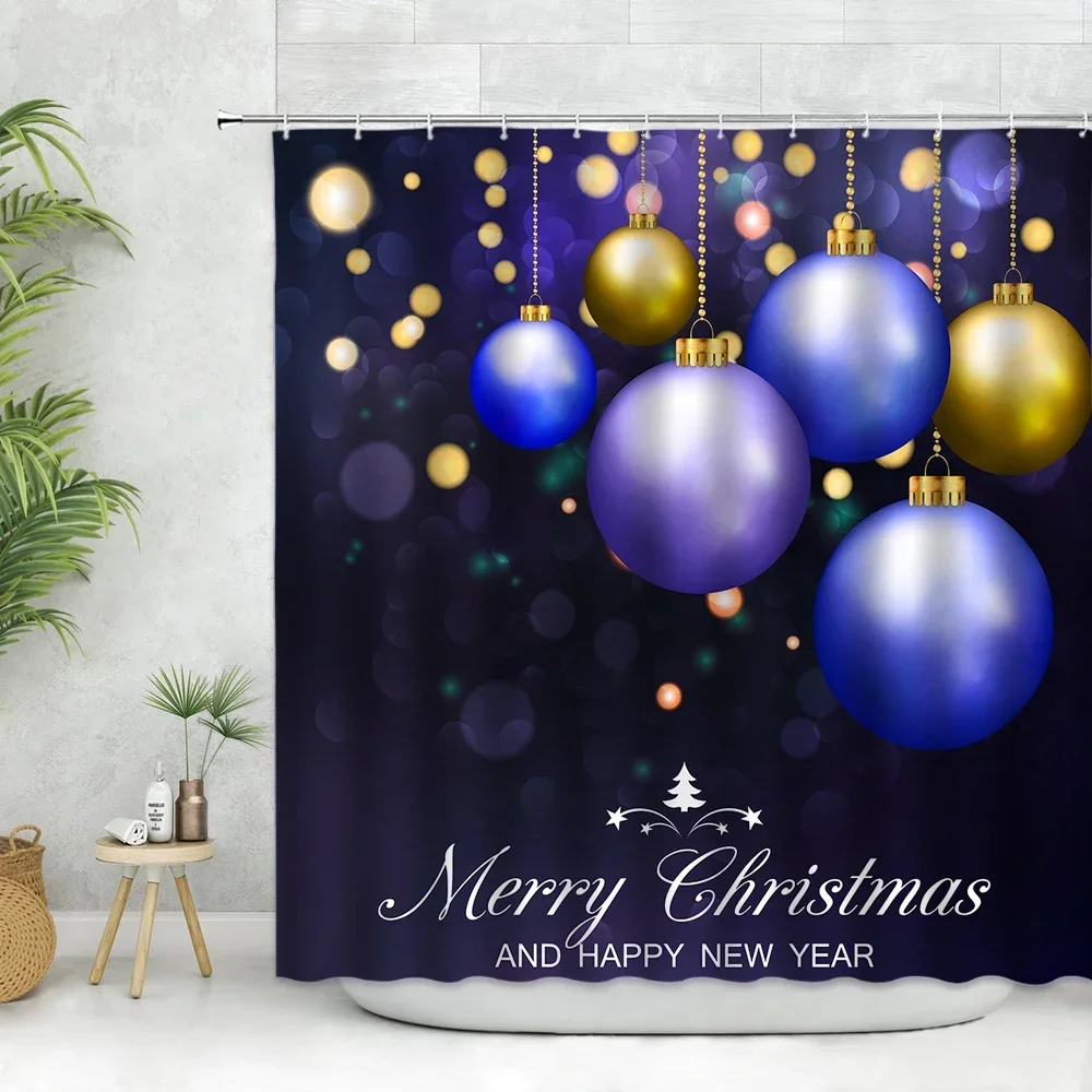 

Christmas Rope Ball Decor Shower Curtains Black Bathroom Curtain Snowman Pine New Year Bathroom Accessories Set Washable Fabric
