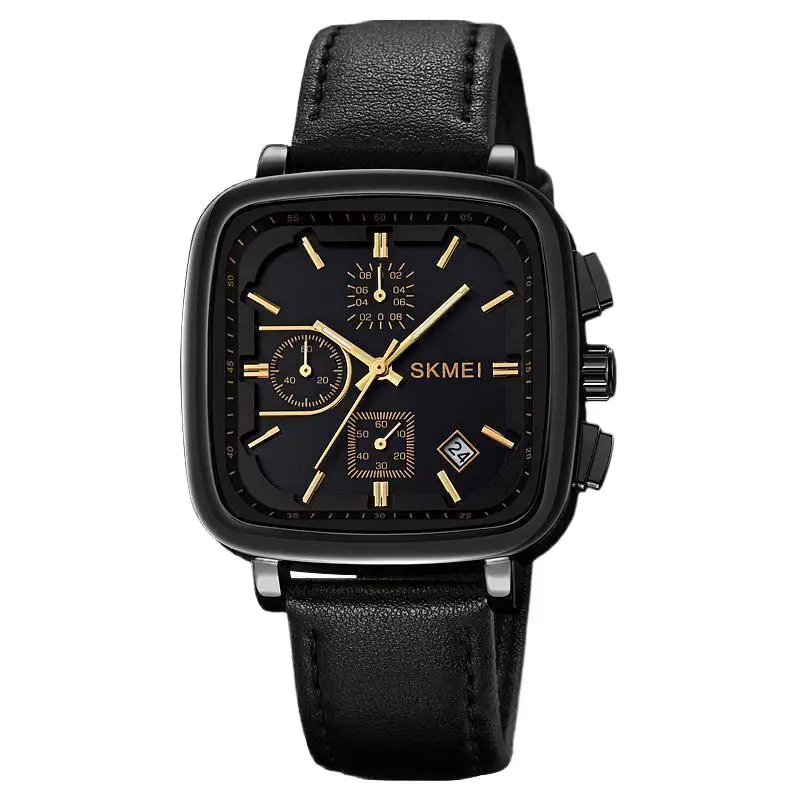 SkmeiGenuine Goods Square Men's Watch Quartz Watch Waterproof Leather Belt Fashion Men's Watch Large Dial Multi-Function Watch
