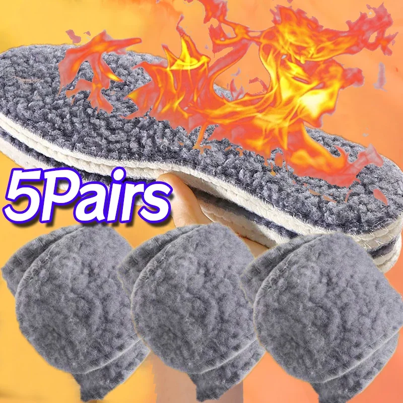 5 Pairs Winter Warm Thermal Insoles High Elastic Foot Wool Thermal Memory Foam for Men Women Sports Shoes Self-heating Shoe Pads