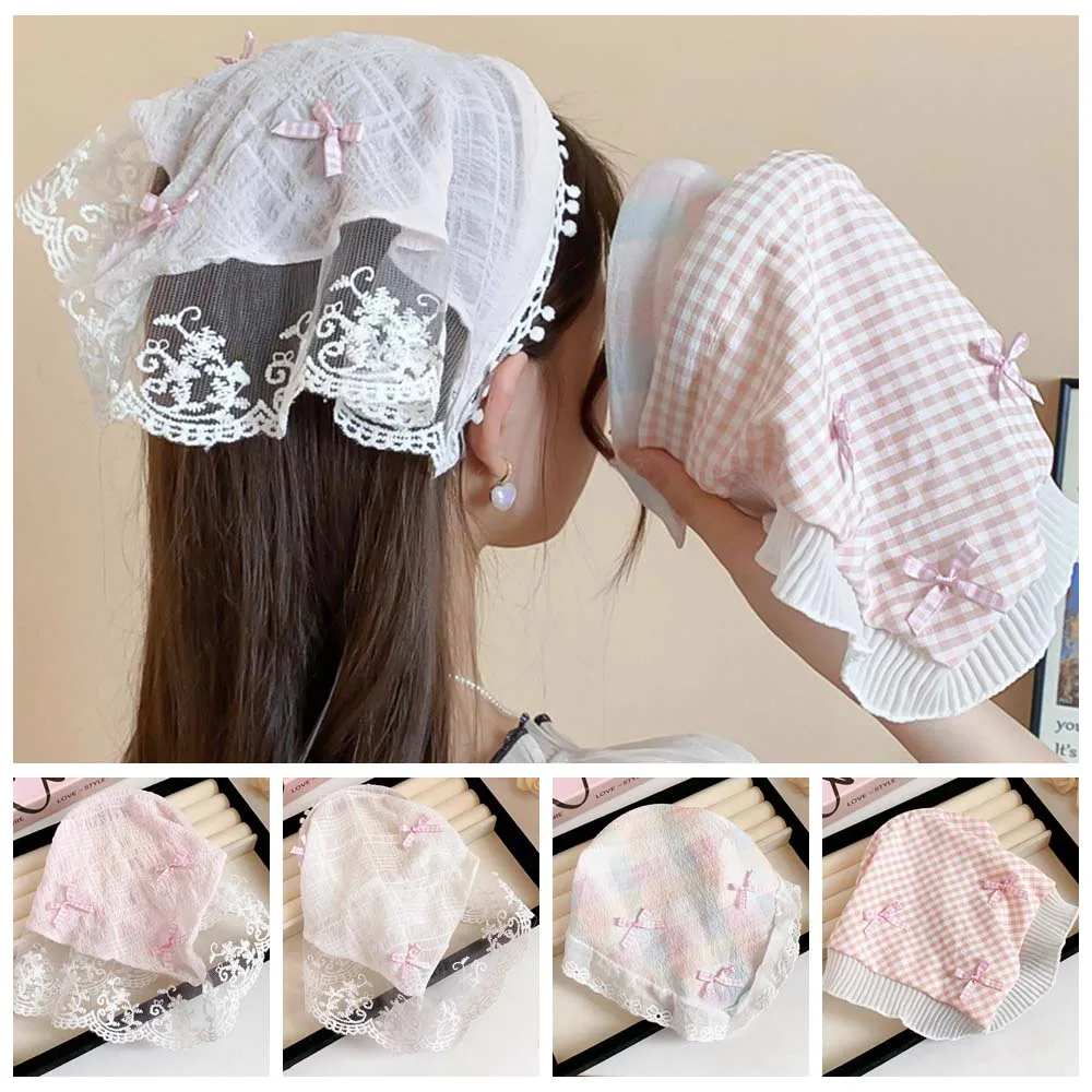 Countryside Style Bowknot Triangle Bandana Headbands Hair Accessories Lace Hair Scarf Head Coverings Hair Band Triangle Scarf