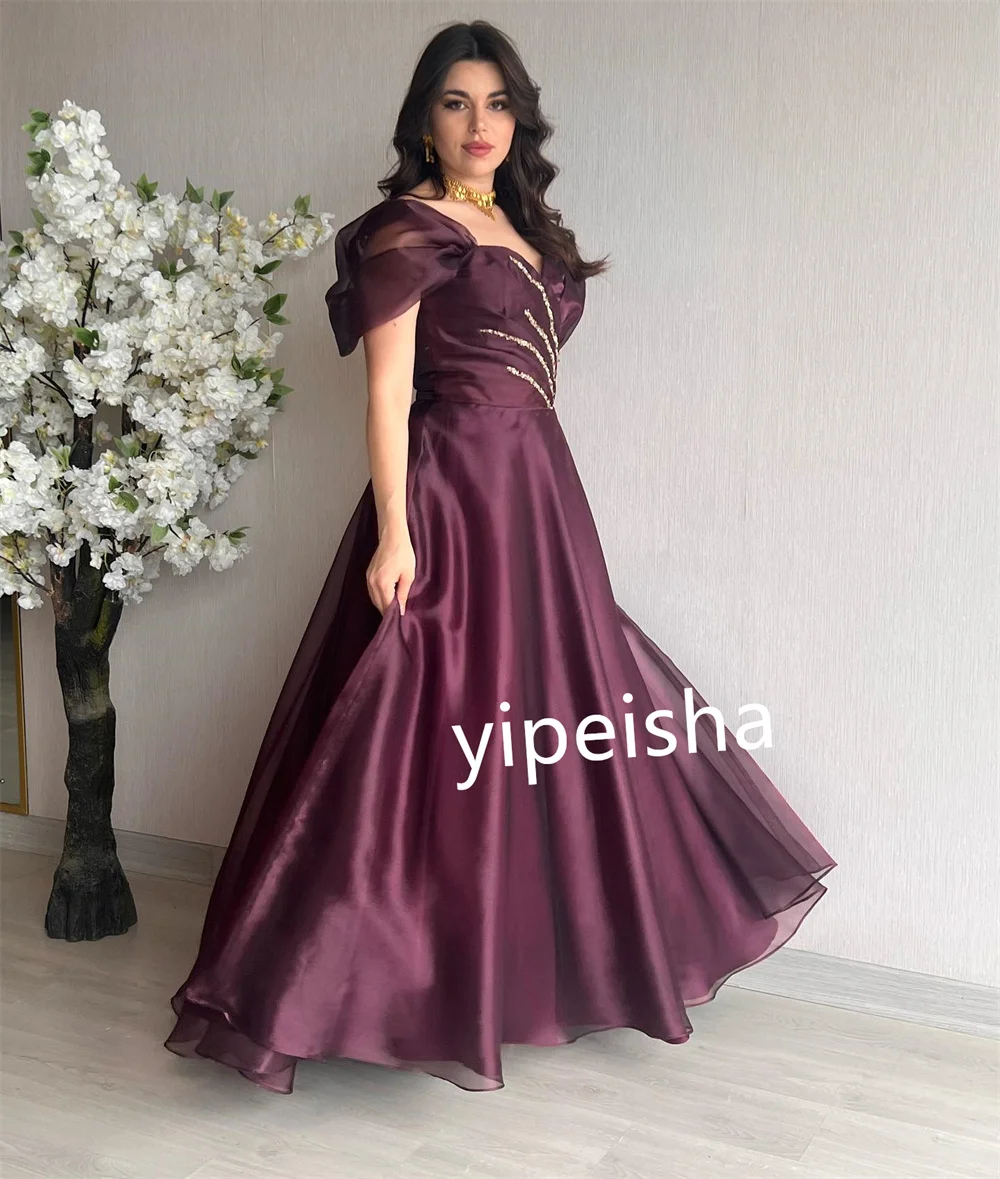 Exquisitos vestidos largos de Organza con volantes y lentejuelas, línea A, hombros descubiertos, vestidos de graduación, estilo moderno, moda Formal, alta calidad