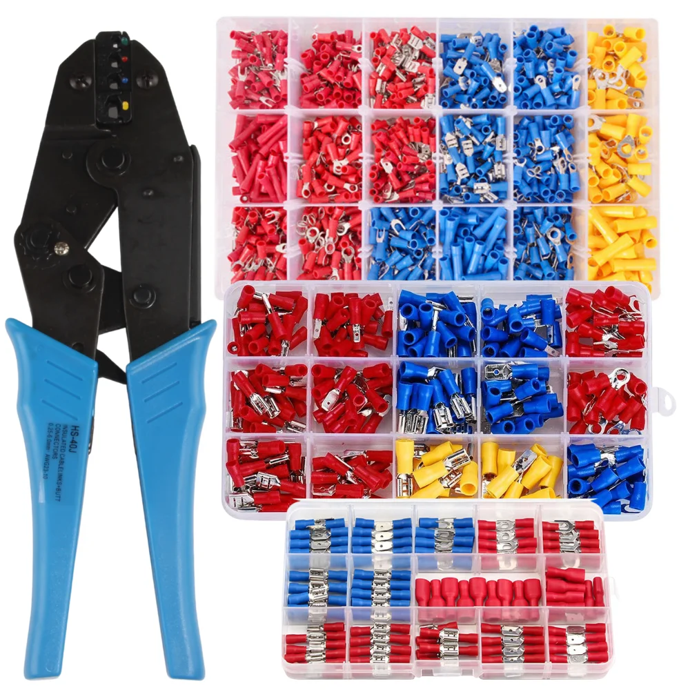 

1300/720/280PCS Spade Terminals Insulated Cable Connector Electrical Wire Crimp Butt Ring Fork Set Ring Lugs Rolled Crimp Plier
