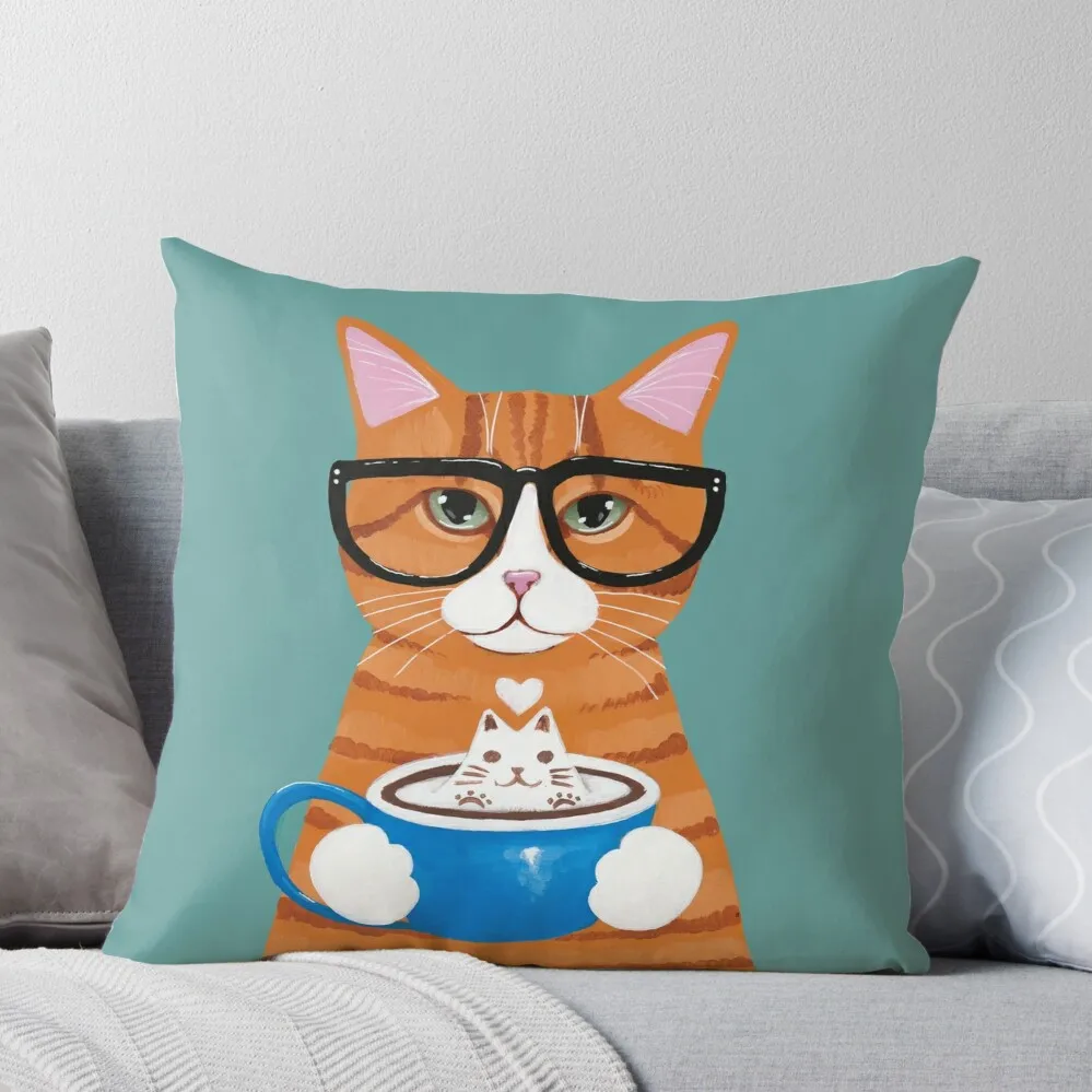 

Ginger Catpuccino Coffee Cat Throw Pillow luxury decor Decorative pillow case