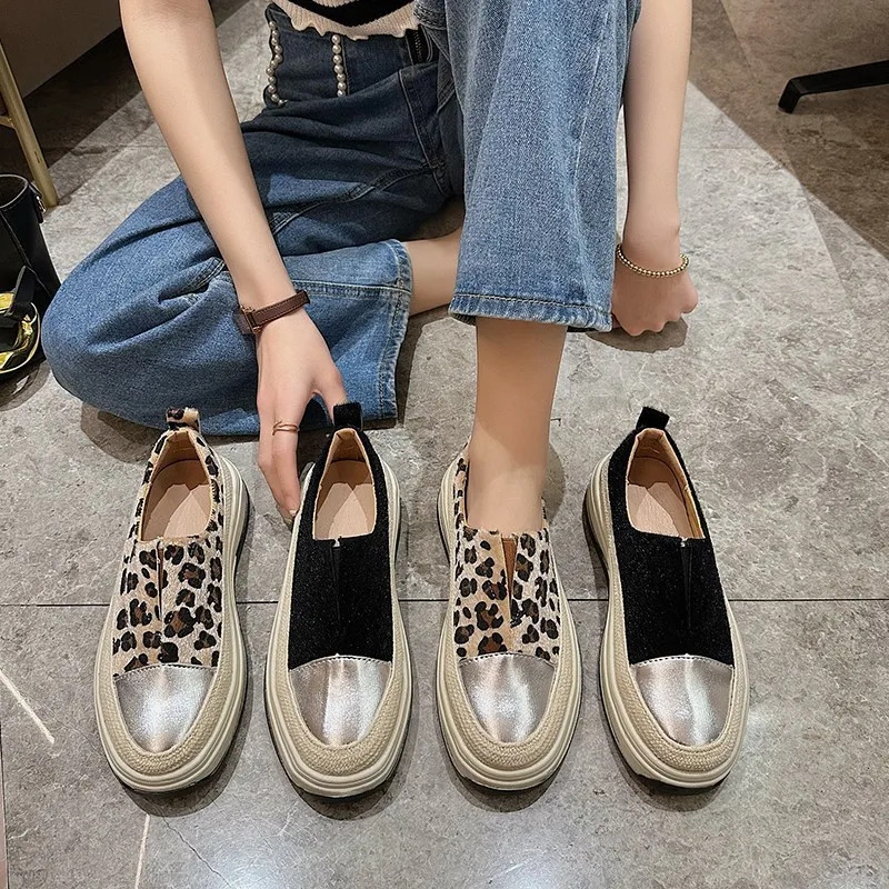 

Leopard Print Color-blocking Single Shoes for Women's Spring/Autumn 2025 New Thick-soled One-foot Dad Casual Sneaker Cake Shoes