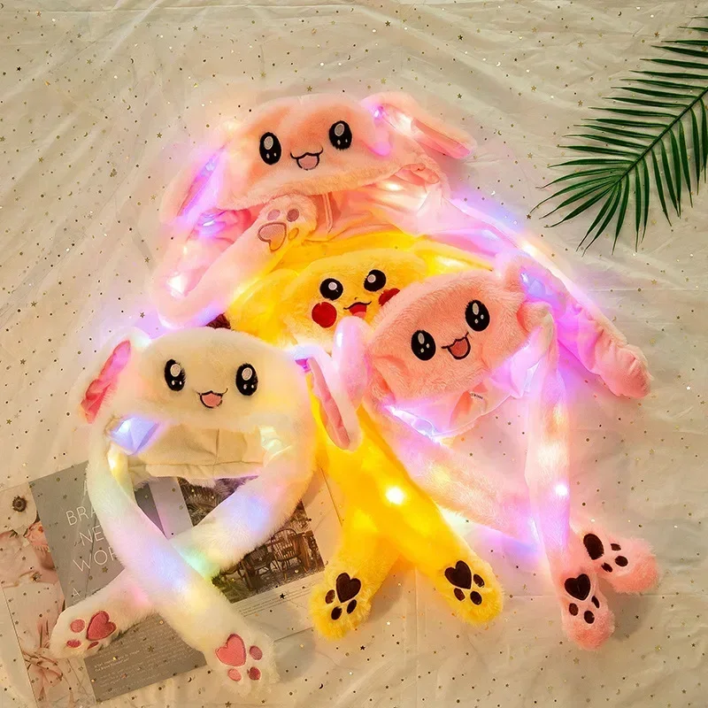 LED Rabbit Hats Glowing Pikachu Ears Hat Cute Stitch Moving Ears Cap Adult Children Funny Festival Party Dress Up