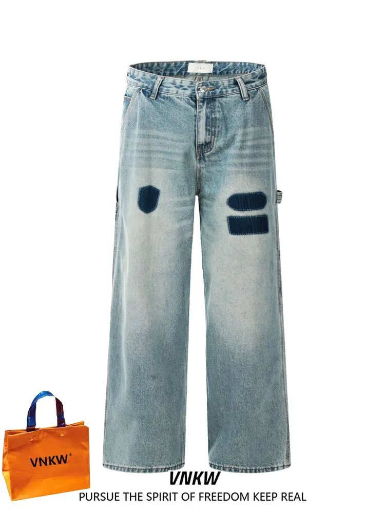 

Retro American Street CleanFit Blue Straight Leg Jeans Casual Men's Wide Leg Long Pants Thick Denim Youth Trend Cotton Blend