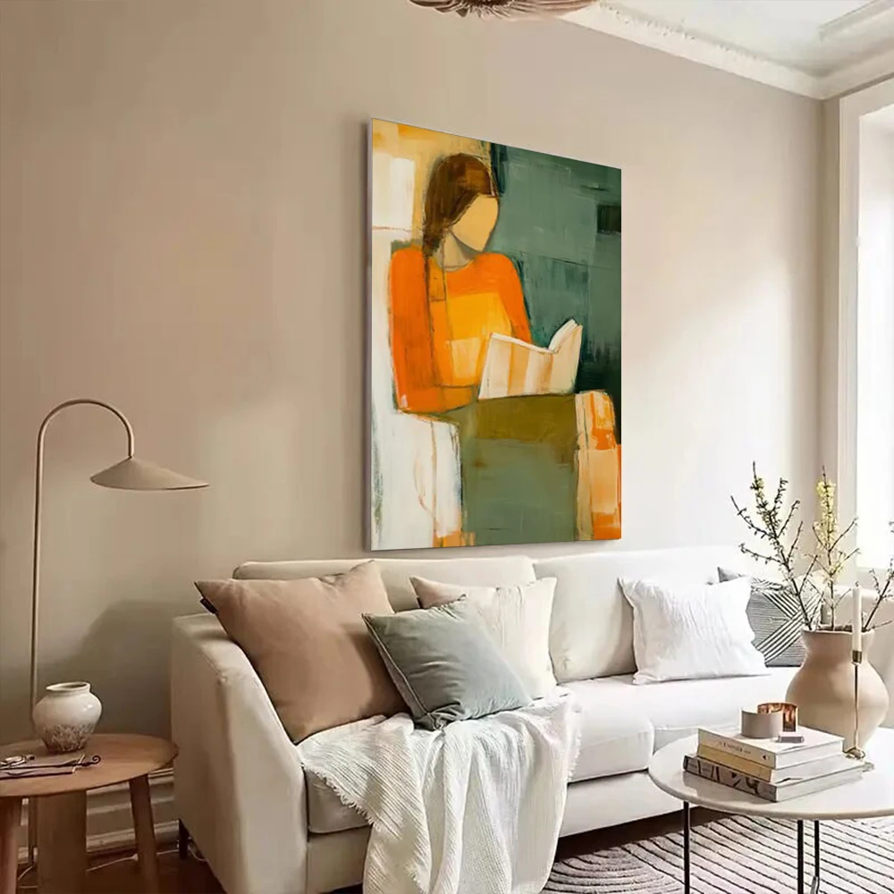 

100% Hand-painted Abstract Oil Paintings on Canvas The girl who loves reading Wall Art picture Decor home Living Room big Mural