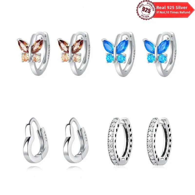 Original 925 Sterling Silver Butterfly Earrings Sparkling Love Heart Ear Studs Earrings For Women Evening Party Jewelry Gifts