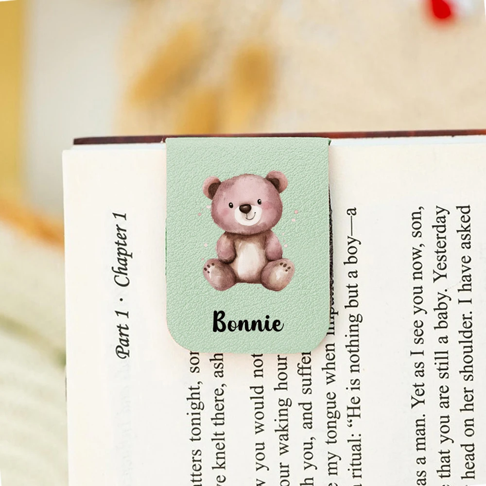 1PC Creative Little bear Customized Text Print Softpink Magnetic Book Mark For Read Book