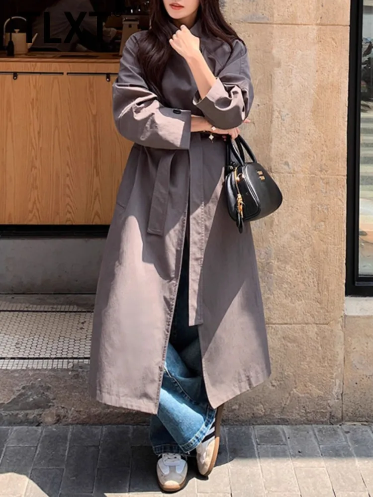 

TLXT Элегантный женский плащ с воротником-стойкой, стильная верхняя одежда свободного покроя, модная ветровка с длинными рукавами, весна 2024, XK1624