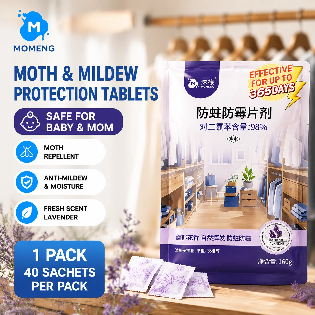 MOMENG Camphor Pack for Wardrobes Anti-mildew Moth Repellent Dehumidifier Effective Protects Clothes Shoe Cabinet Bookcase Use