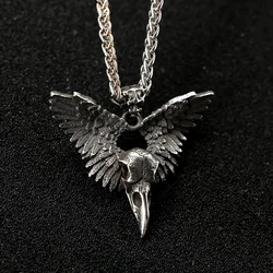 Vintage Wing Crow Skull Pendant Necklace Men Women Punk Goth Raven Skull Necklace Choker Fashion Stainless Steel Jewelry Gifts