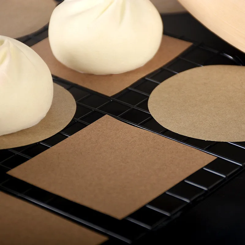 500Pcs Disposable Natural Color Round Square Non-Stick Steamer Bottom Oil Paper Food Steamed Dumpling Buns Pad