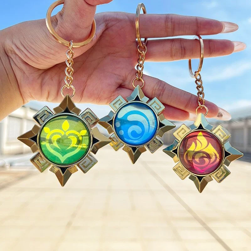 Natlan Visions Keychains Anime Impact Fontaine Clear Eye Of God Symbol Glasses Metal Keyring Halloween Party Backpack Pendant