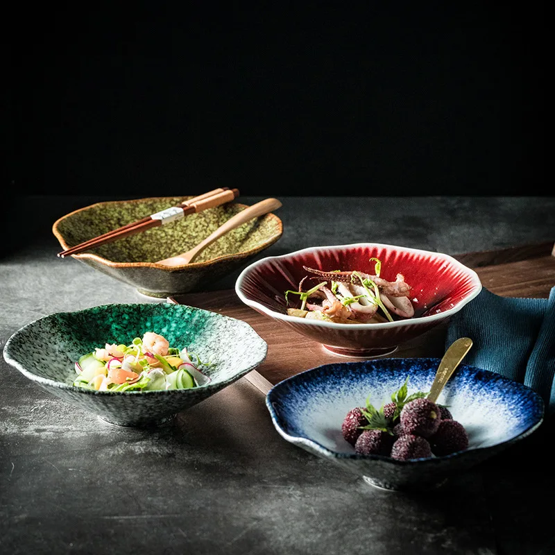 Japanese ceramic noodle bowl Salad Dutch bowl Household side dish bowl Fruit snack Hotel restaurant Ceramic tableware