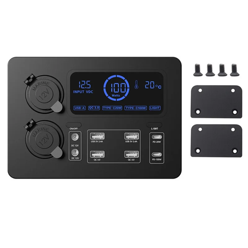

Portable Control Hub With LED Lights Adapter Mini Power Box With LED Lights 100W For Rvs,Boats Display Power Box 12V-X67A