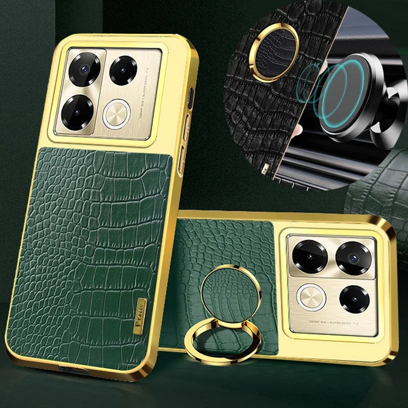 Per Infinix Note 40 Pro Plus 4G 5G Custodia per telefono con supporto ad anello magnetico Custodie con cover posteriore morbida in silicone in pelle con texture coccodrillo