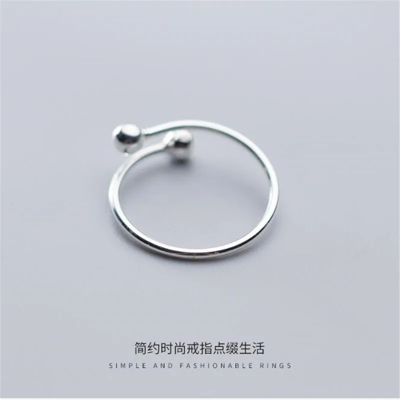 New Fashion Jewelry Double Beads 925 Sterling Silver Cute Smooth Small Ball Women Popular Exquisite Opening Rings    R053