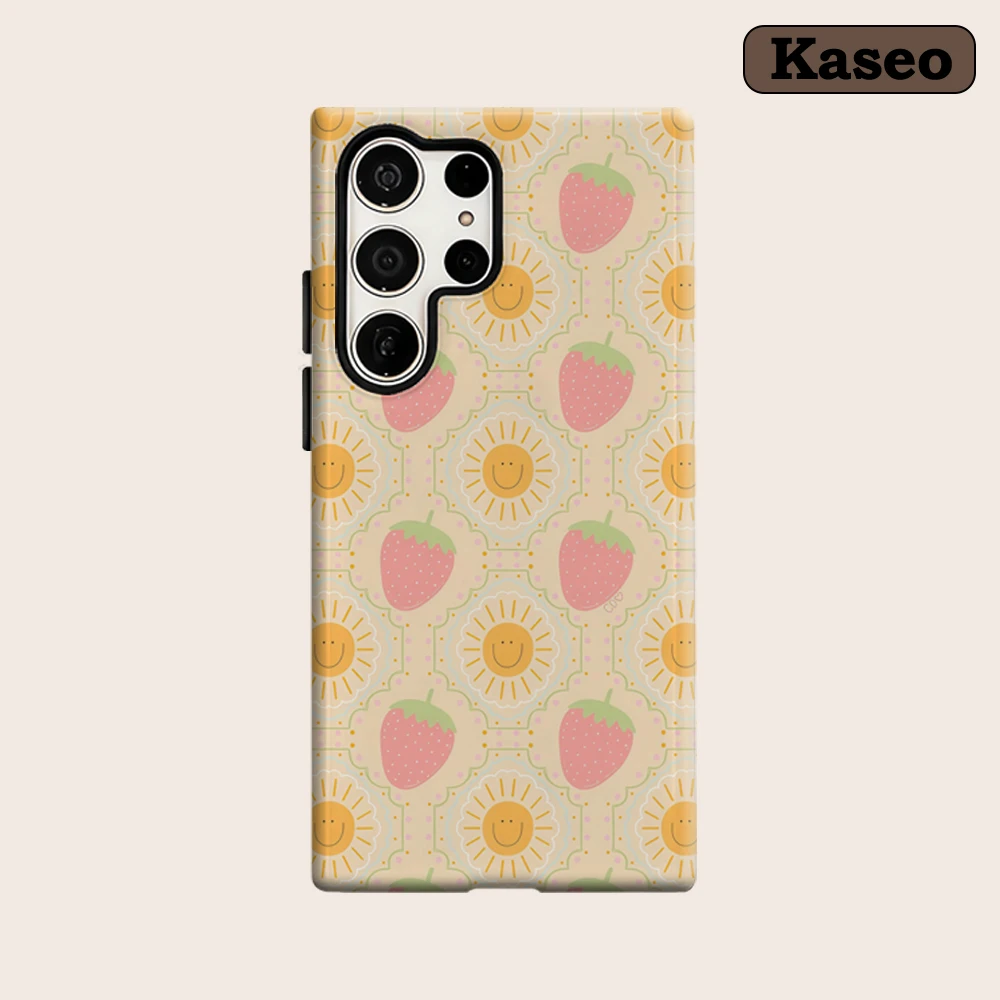 Kaseo Phone Case for Samsung Galaxy S26 S25 Ultra S24 S23 Ultra Plus Shockproof Double Layer Strawberry & Smiley Sun Cover