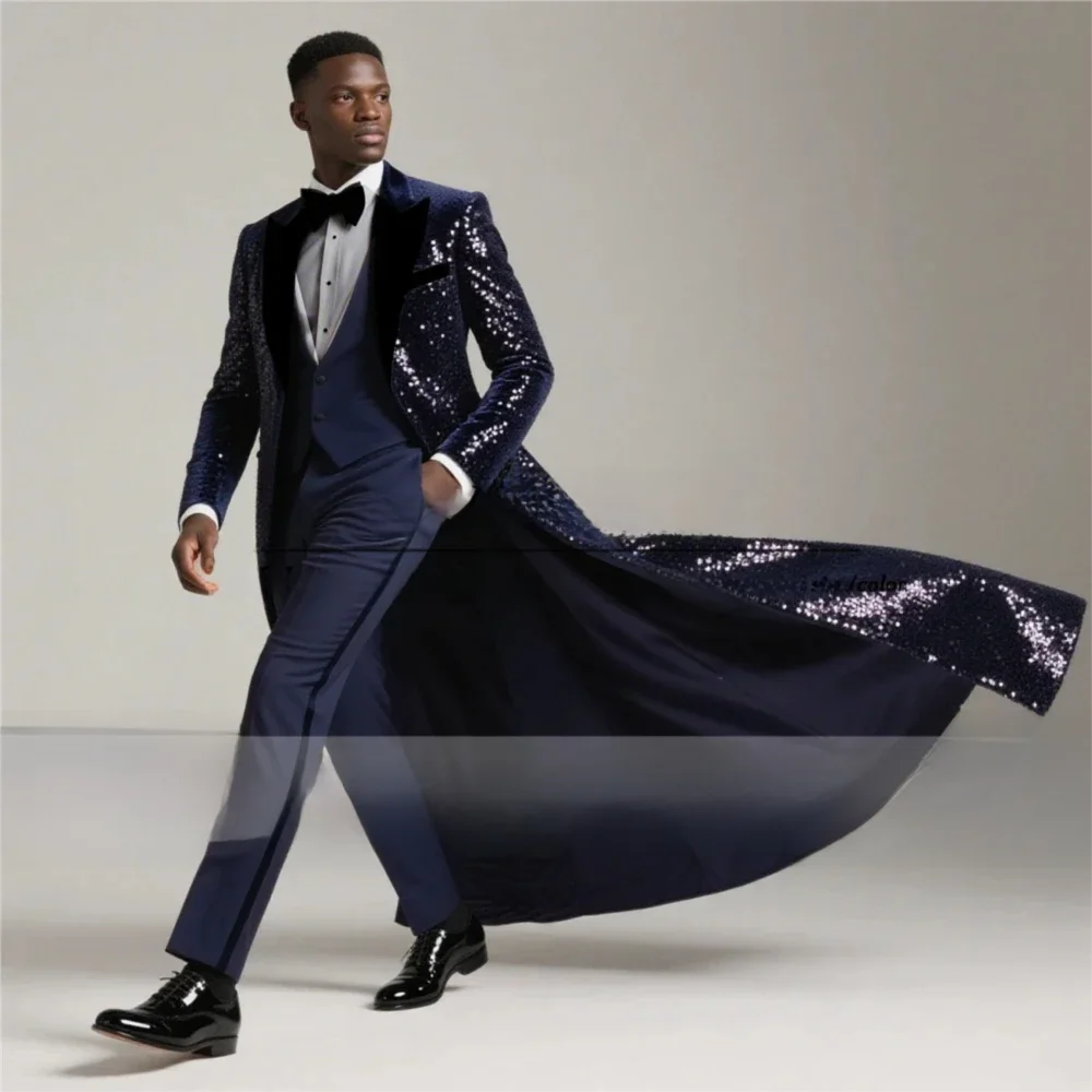 الدعاوى الفاخرة للرجال 3 قطع مجموعات تألق الفضة الترتر بلغت ذروتها التلبيب الحفلات بليزرات مخصصة العريس الزفاف سهرة سليم صالح