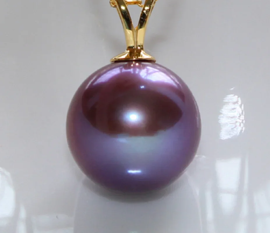 

Huge 13-14mm Genuine Purple Lavender Perfect Round Pearl Pendant Necklace Women Jewelry Wedding Party Gift 925 Sterling Silver 5