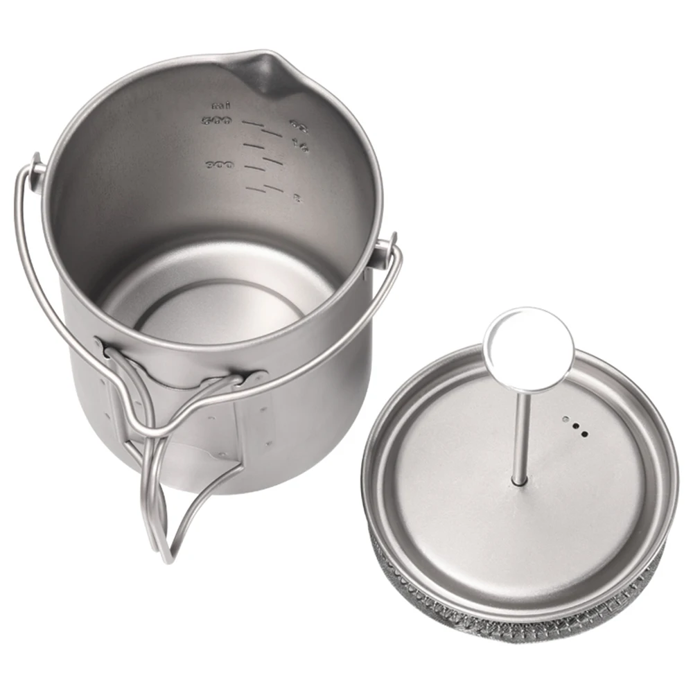 Lixada 750ml Titanium Coffee Cup Mug French Press Pot Coffee Maker Outdoor Camping Cooking Pot with Folding Titanium Spoon