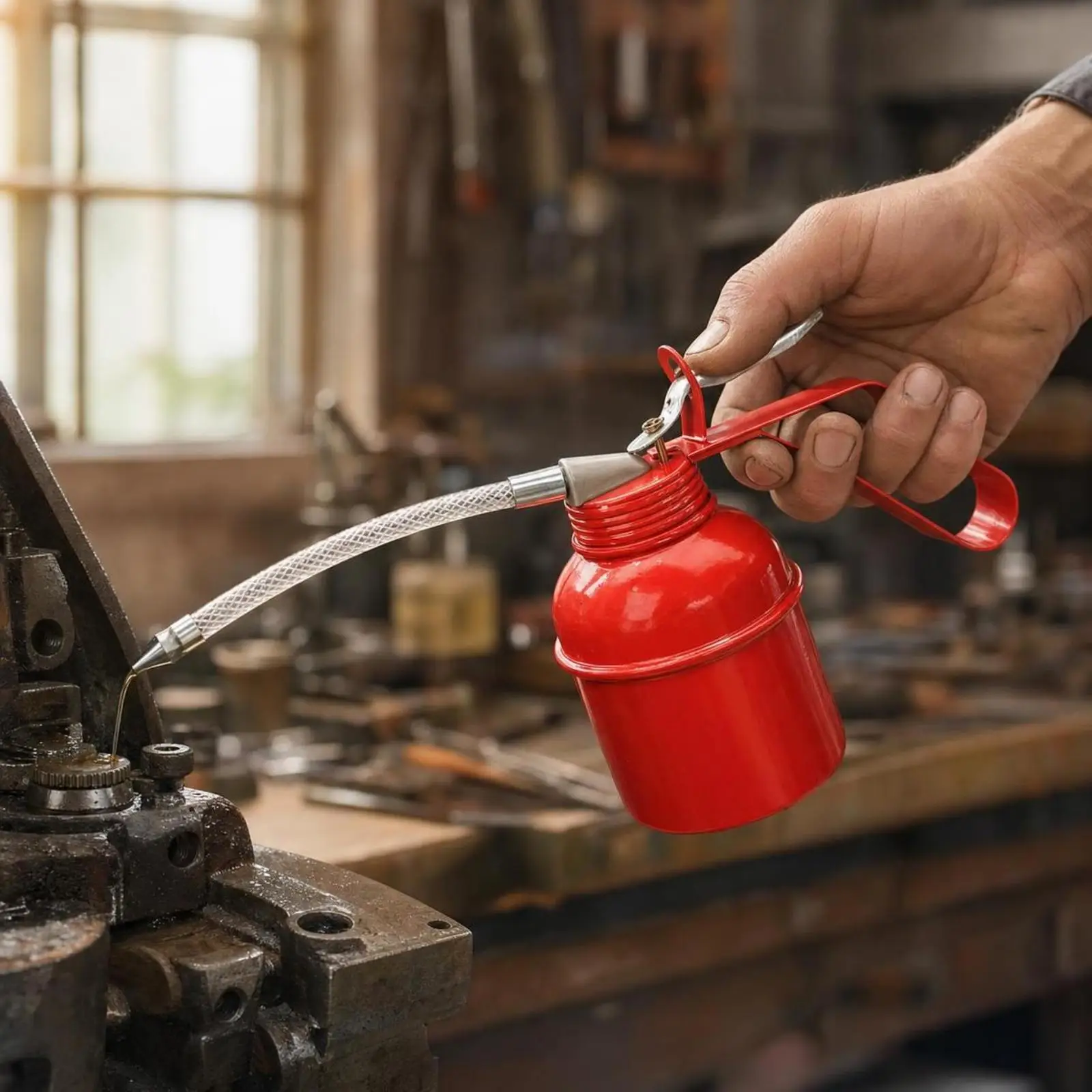 High-Pressure Oil Can Metal Lubricator Pointed Tool for Garage, Cycle Upkeep