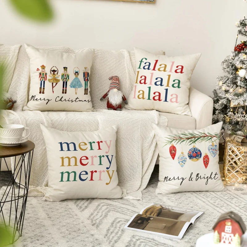 Christmas Nutcracker Pillow Cover 18 x 18 inches Winter Party Cushion Cover Decoration 4-piece Set