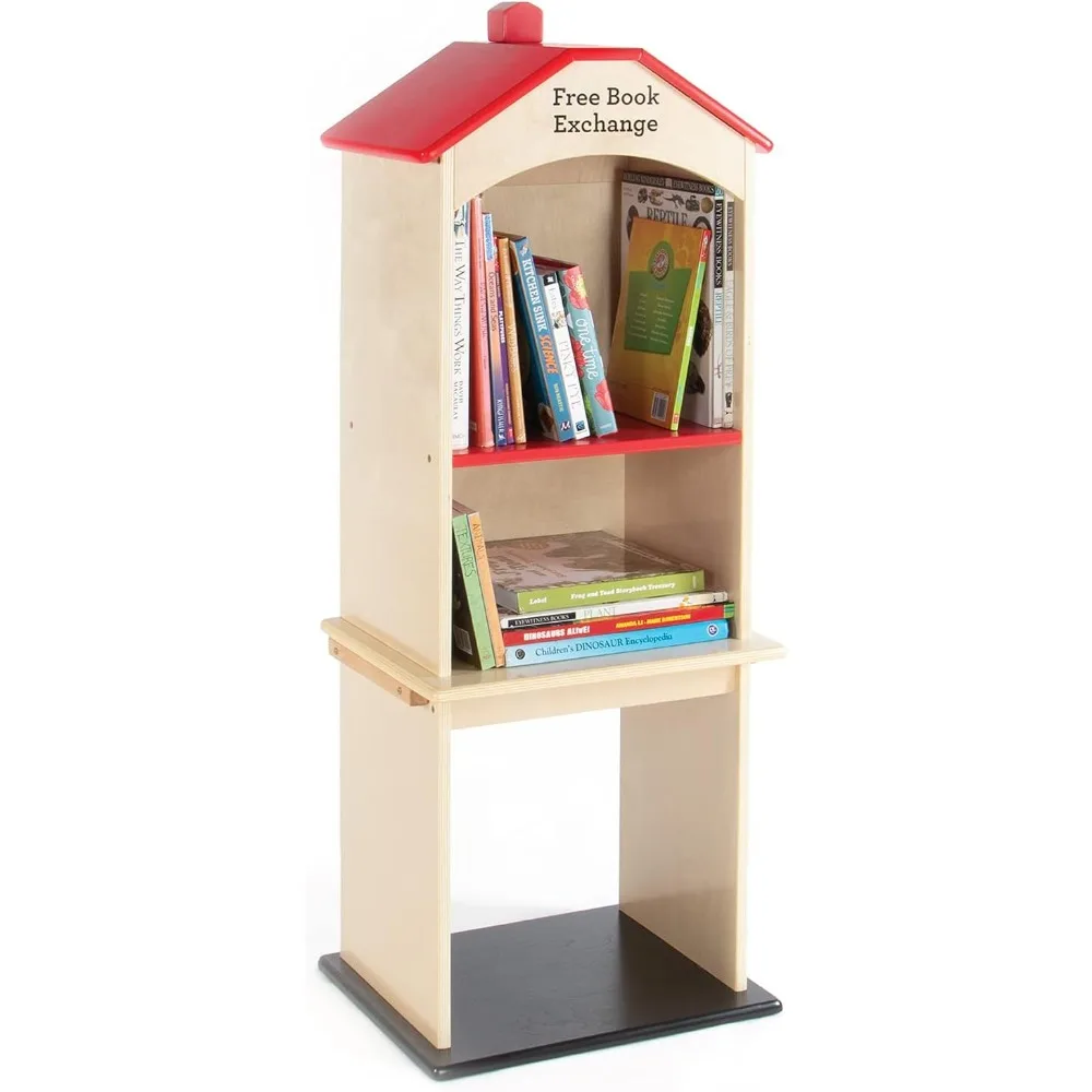 Free Library Exchange Book Stand: 3-Shelf Wooden Storage Bookcase, Classroom Furniture