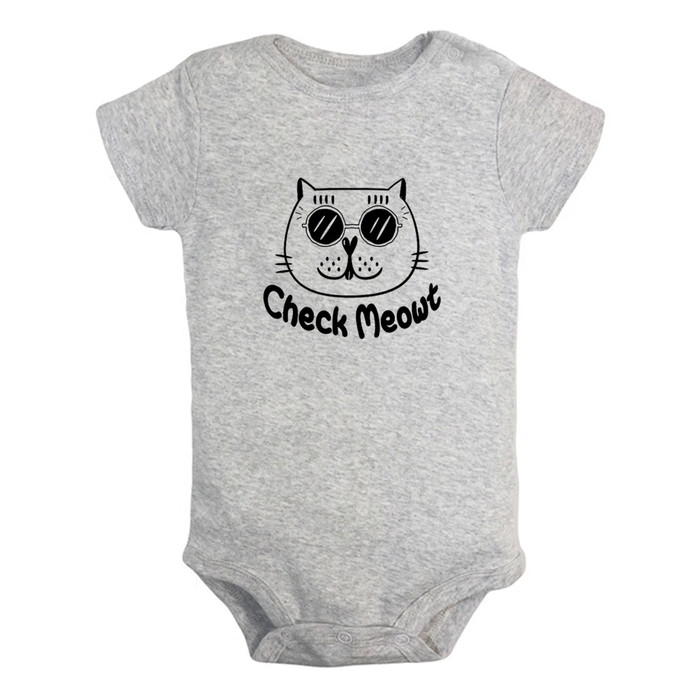 

iDzn New Check Meowt Funny Cat Graphic Baby Bodysuit Cute Boys Girls Rompers Infant Short Sleeves Jumpsuit Newborn Soft Clothes