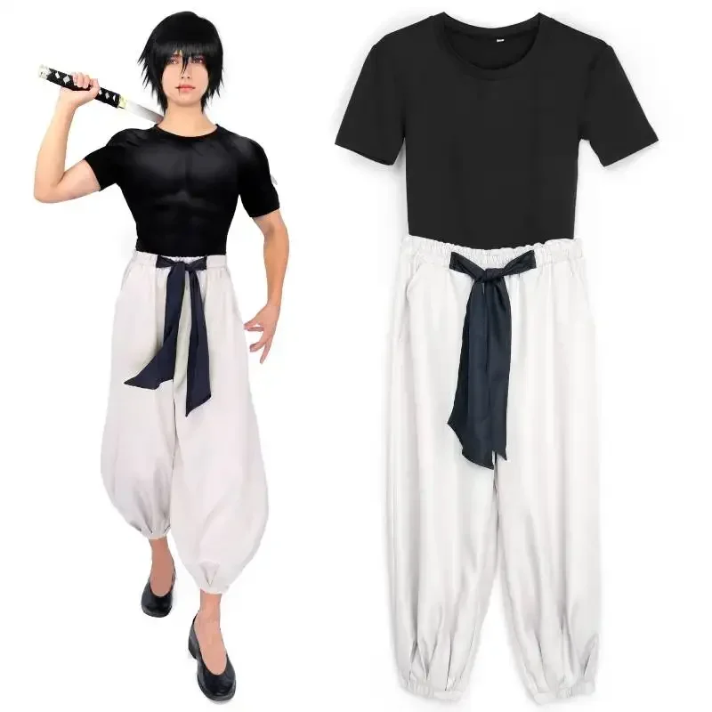 Dazcos Toji Fushiguro Cosplay Costume Stretchy Top Pants Outfit Adult Unisex Short Sleeve Top Pants Suit Halloween Uniform