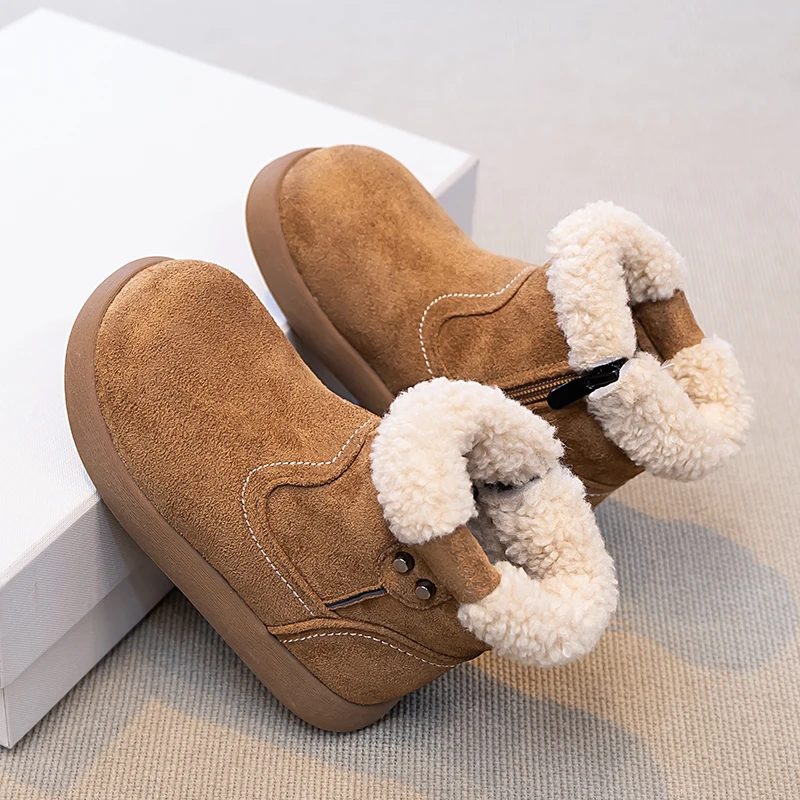 2026 Winter New Children Cotton Boots for Girls Fashion New Style Soft Sole Anti-slippery Versatile Ankle Casual Leather Shoes