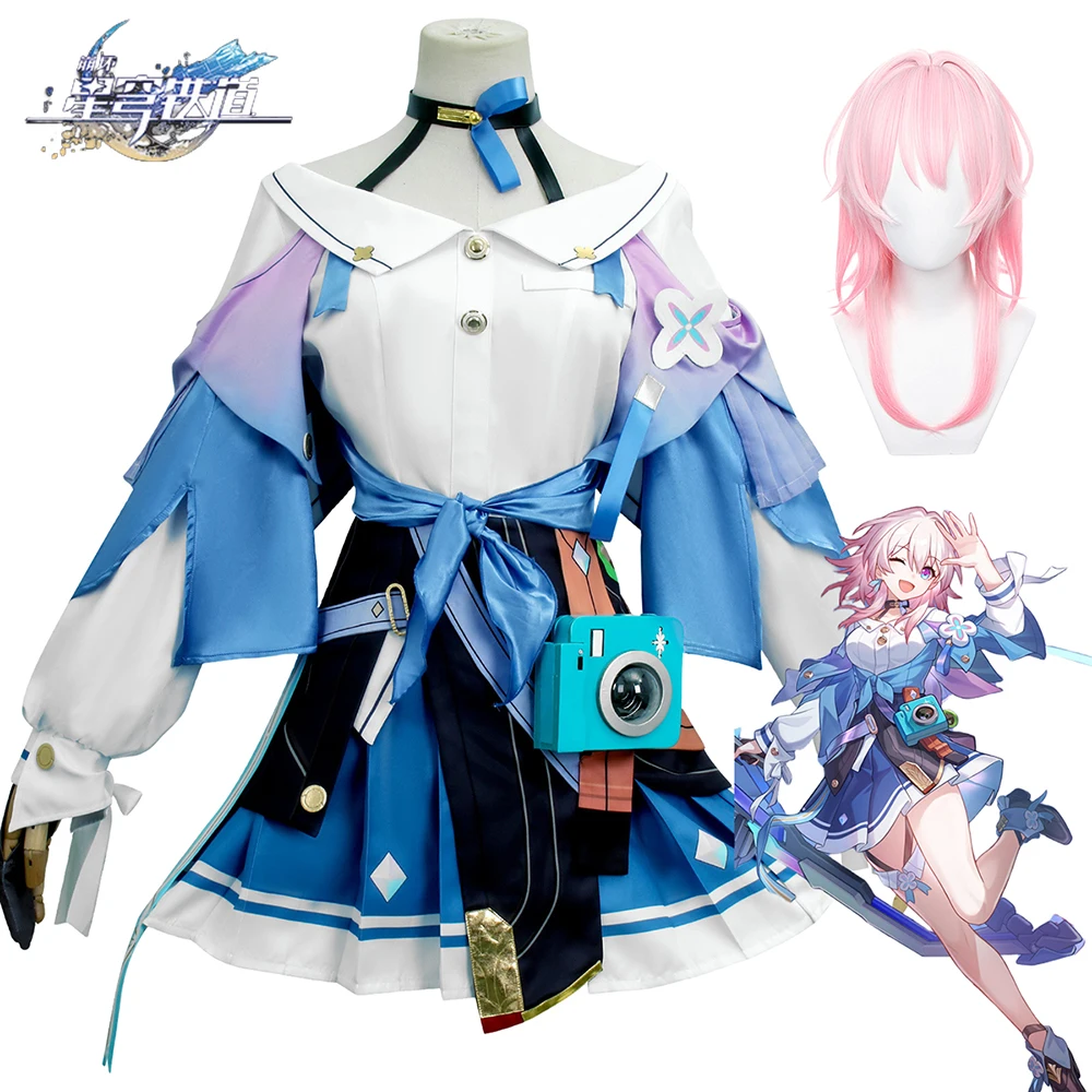 Anime March 7th Cosplay Honkai Star Rail March 7th Cosplay Costume Wig Skirts Uniform Anime Halloween Costumes for Women Game