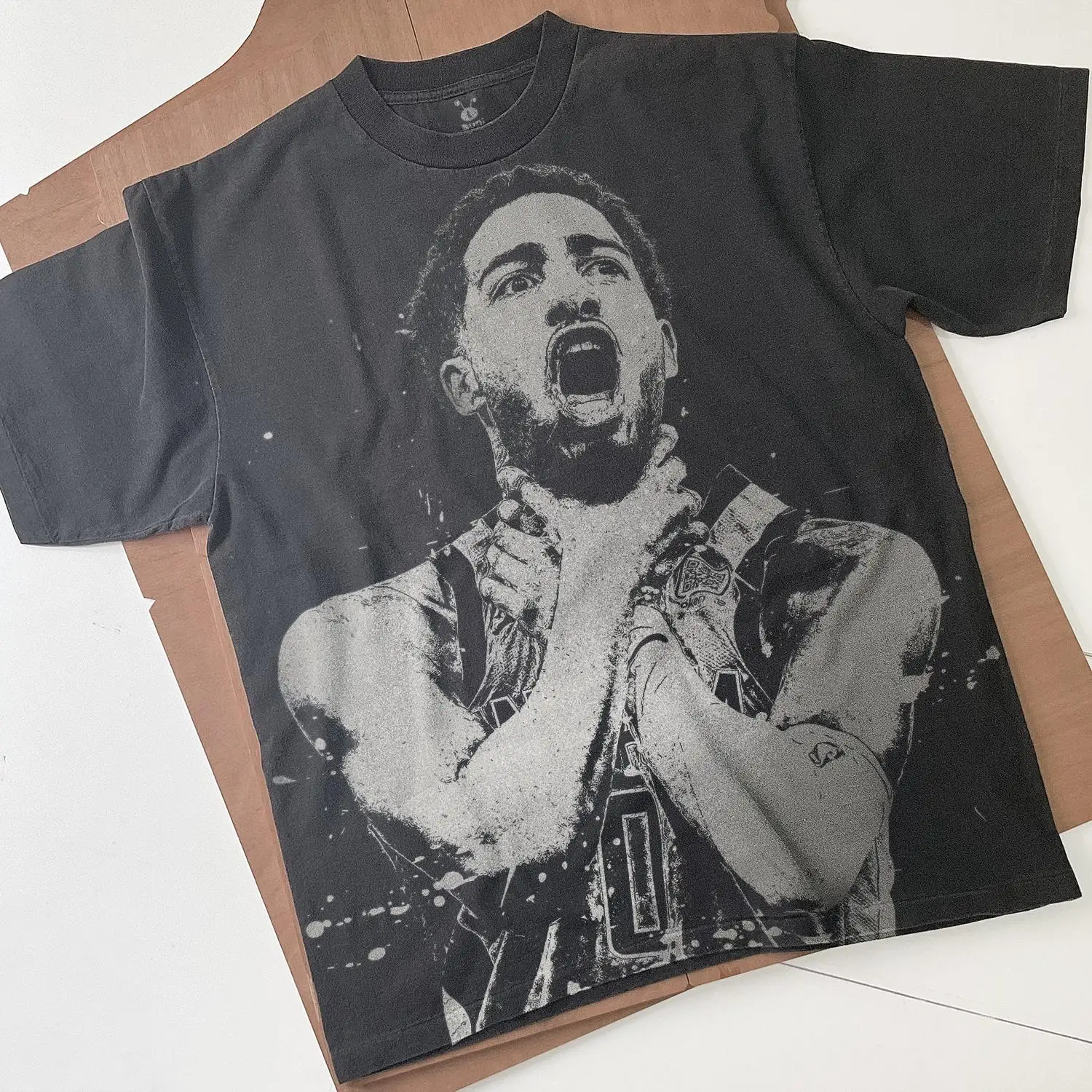 Tyrese Haliburton Handmade Bleached T-Shirt: Faded Black Cotton Unisex Tee