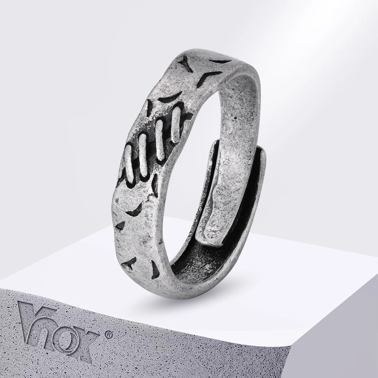 Vnox Stitched Scars Ring dla mężczyzn i chłopców, Vintage Antique Finishi Metal Finger Band, Regulowany otwarty pierścień