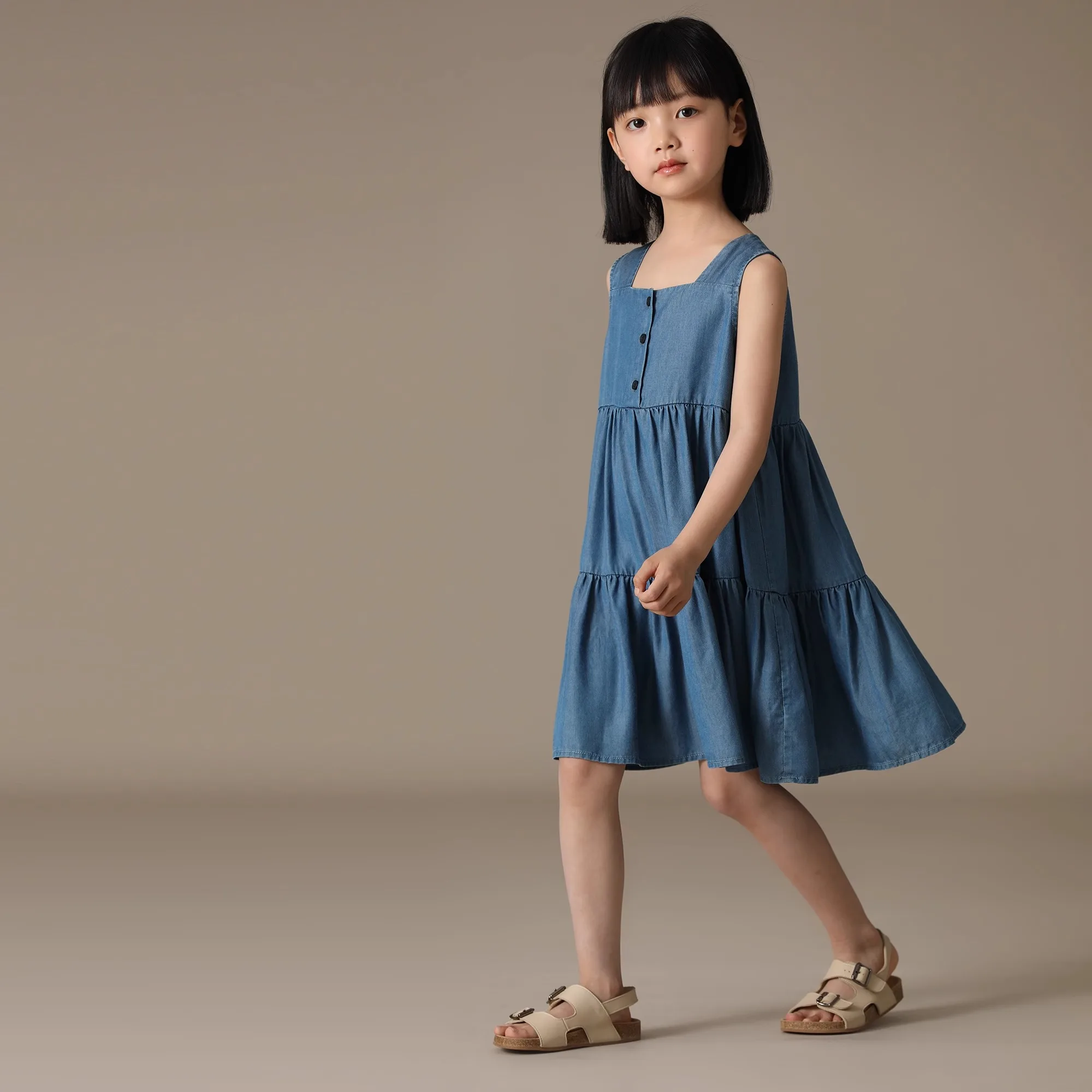 

Kids Clothes Girl's Summer Denim Dress Preppy sundress short-sleeved casual Parent-child Dress